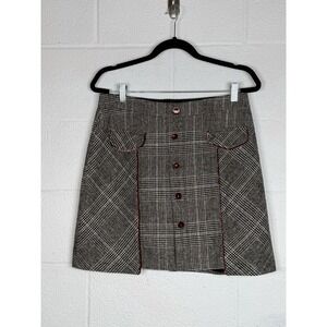 Bagatelle Plaid A-Line Mini Skirt M Button Front Tweed Academia Y2K Preppy